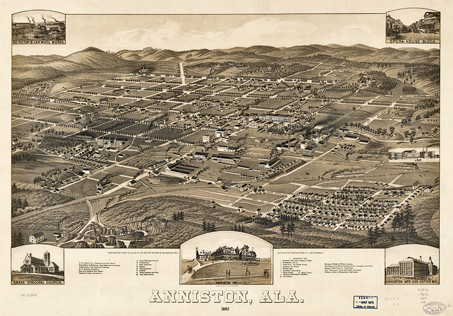 1887 bird's-eye map of Anniston, Alabama